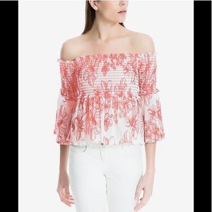 NEW • Off Shoulder Embroidered Floral Coral Top